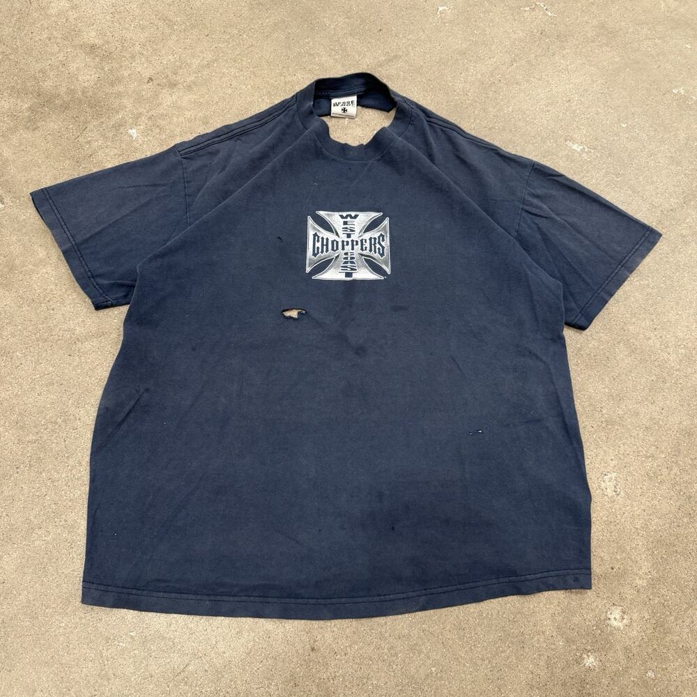 VINTAGE 90s WEST COAST CHOPPERS JESSE WHO THRASHED T SHIRT NAVY LARGE